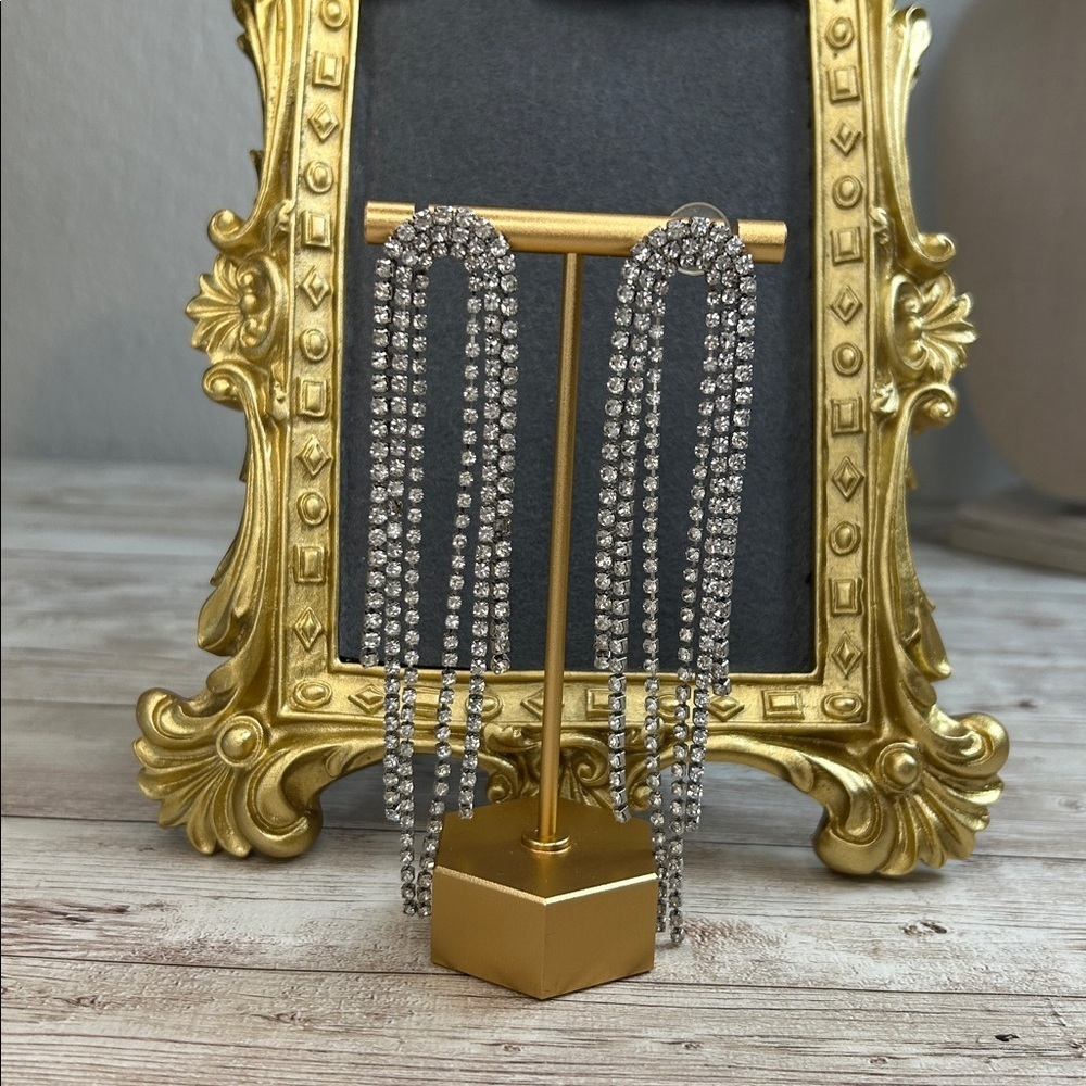 Craft!  Silver Rhinestone Dangle Earrings - Picture 2 of 5